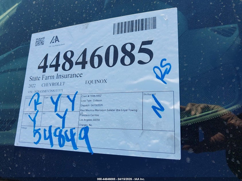 2022 Chevrolet Equinox Fwd Rs VIN: 3GNAXMEV3NS111371 Lot: 44846085