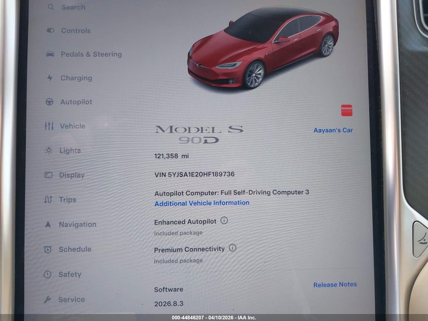 2017 Tesla Model S 100D/60D/75D/90D/P100D VIN: 5YJSA1E20HF189736 Lot: 44846207