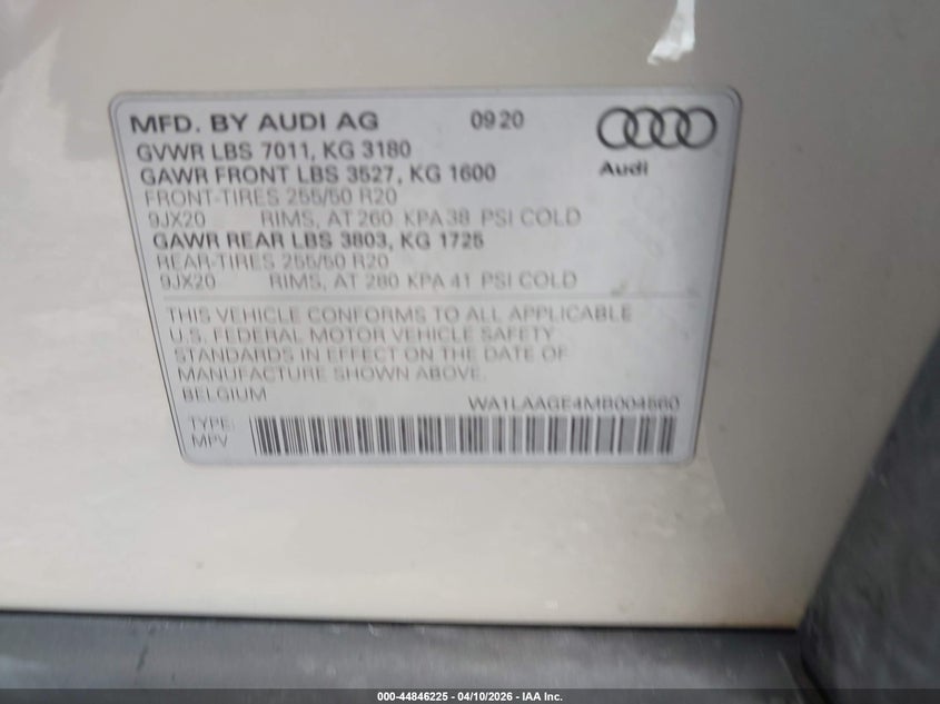 2021 Audi E-Tron Premium Plus Quattro VIN: WA1LAAGE4MB004560 Lot: 44846225