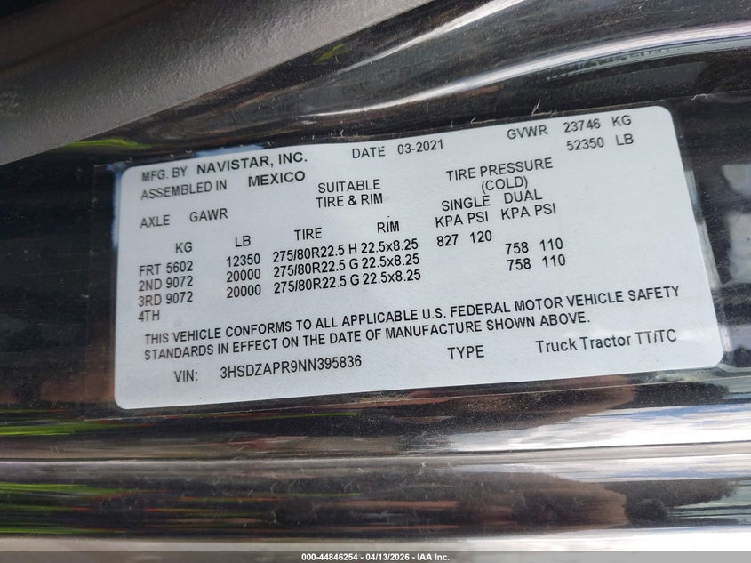 2022 International Lt black Lot 111044846254 Vin 3HSDZAPR9NN395836