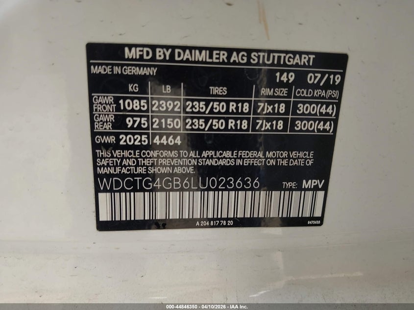 2020 Mercedes-Benz Gla 250 4Matic VIN: WDCTG4GB6LU023636 Lot: 44846350