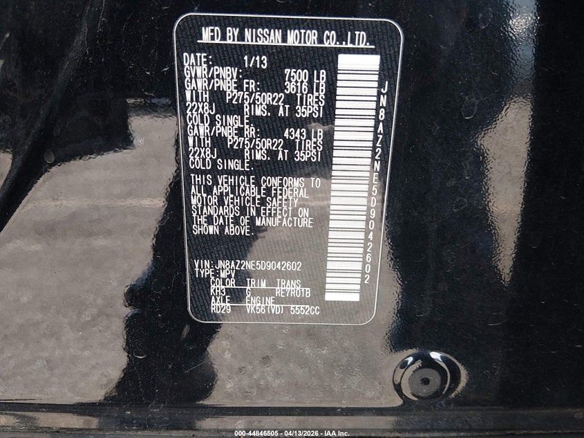 2013 Infiniti Qx56 VIN: JN8AZ2NE5D9042602 Lot: 44846505