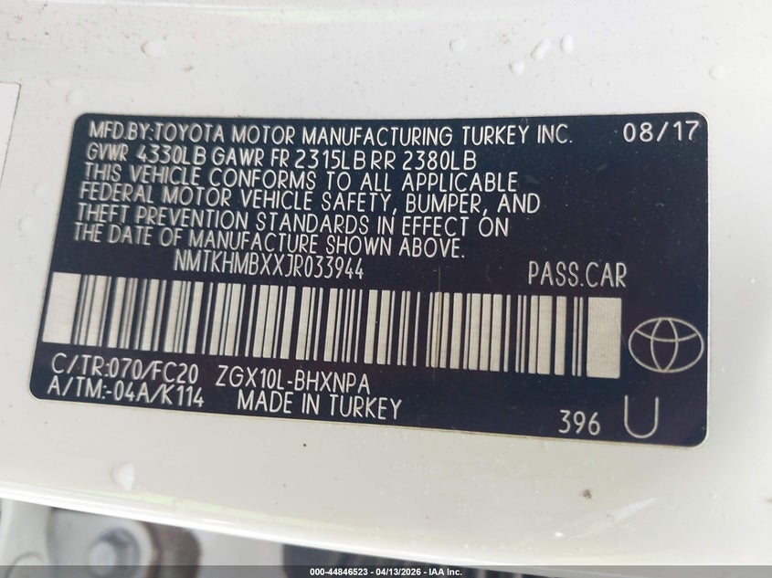 2018 Toyota C-Hr Xle Premium VIN: NMTKHMBXXJR033944 Lot: 44846523