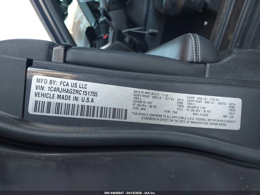 2024 Jeep Grand Cherokee Altitude 4X4 VIN: 1C4RJHAG2RC151755 Lot: 44846547