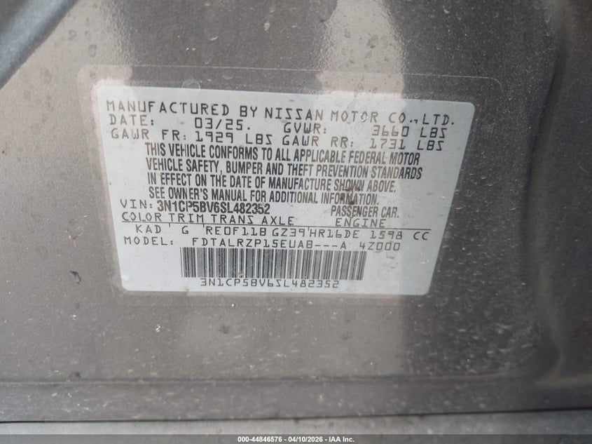 VIN 3N1CP5BV6SL482352 2025 NISSAN KICKS PLAY S