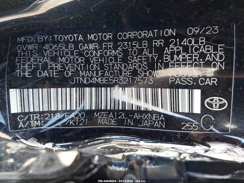 2024 Toyota Corolla Nightshade Edition VIN: JTND4MBE5R3217573 Lot: 44846604