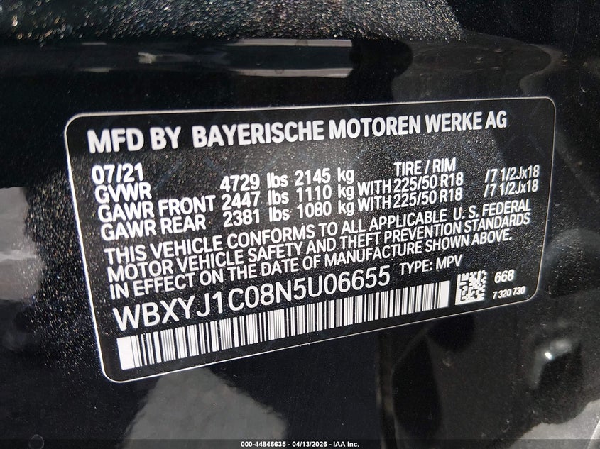 2022 BMW X2 xDrive28I VIN: WBXYJ1C08N5U06655 Lot: 44846635