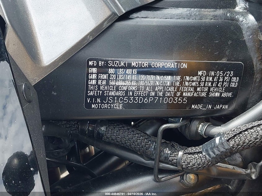 2023 Suzuki Gsx-S750 M/Z VIN: JS1C533D6P7100355 Lot: 44846781