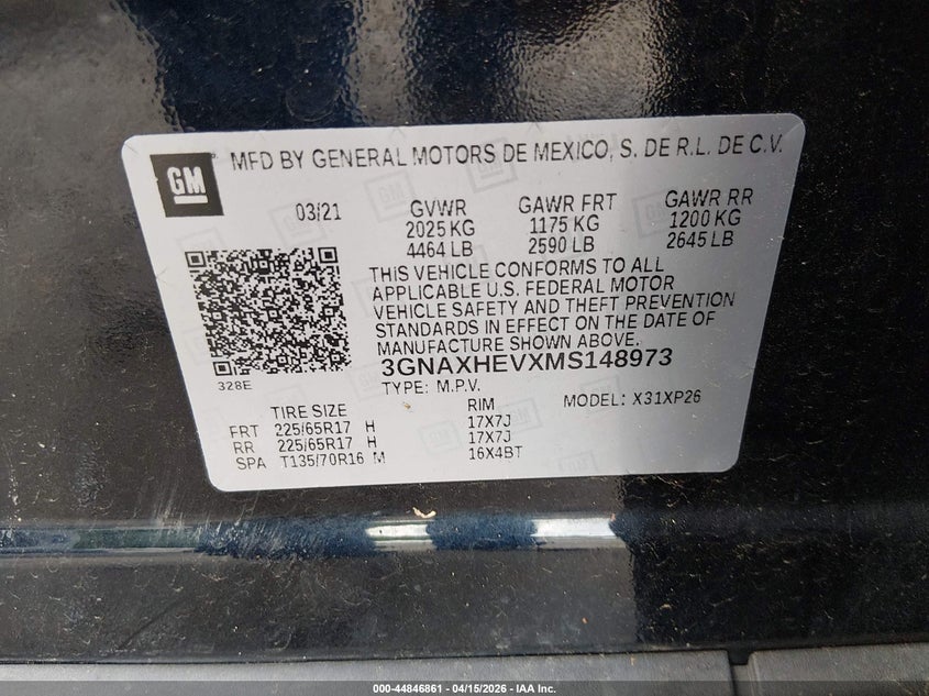 2021 Chevrolet Equinox Fwd Ls VIN: 3GNAXHEVXMS148973 Lot: 44846861