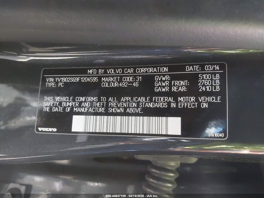 2015 Volvo V60 T6 R-Design VIN: YV1902SG9F1204595 Lot: 44847109