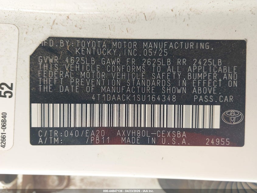VIN 4T1DAACK1SU164348 2025 TOYOTA CAMRY SE