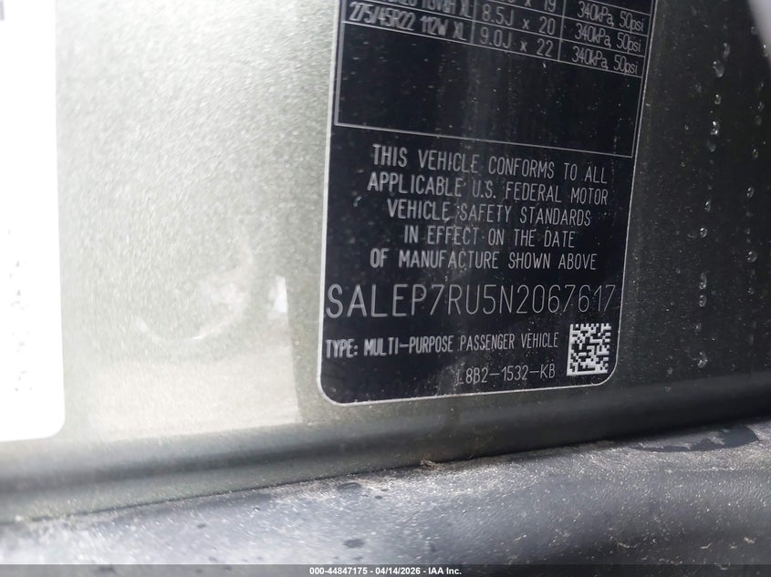 2022 Land Rover Defender 110 Se VIN: SALEP7RU5N2067617 Lot: 44847175