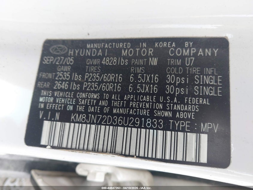 2006 Hyundai Tucson Gls/Limited VIN: KM8JN72D36U291833 Lot: 44847263