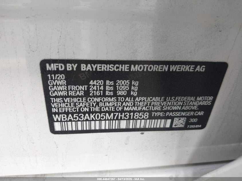 2021 BMW 228I Gran Coupe Sdrive VIN: WBA53AK05M7H31858 Lot: 44847267