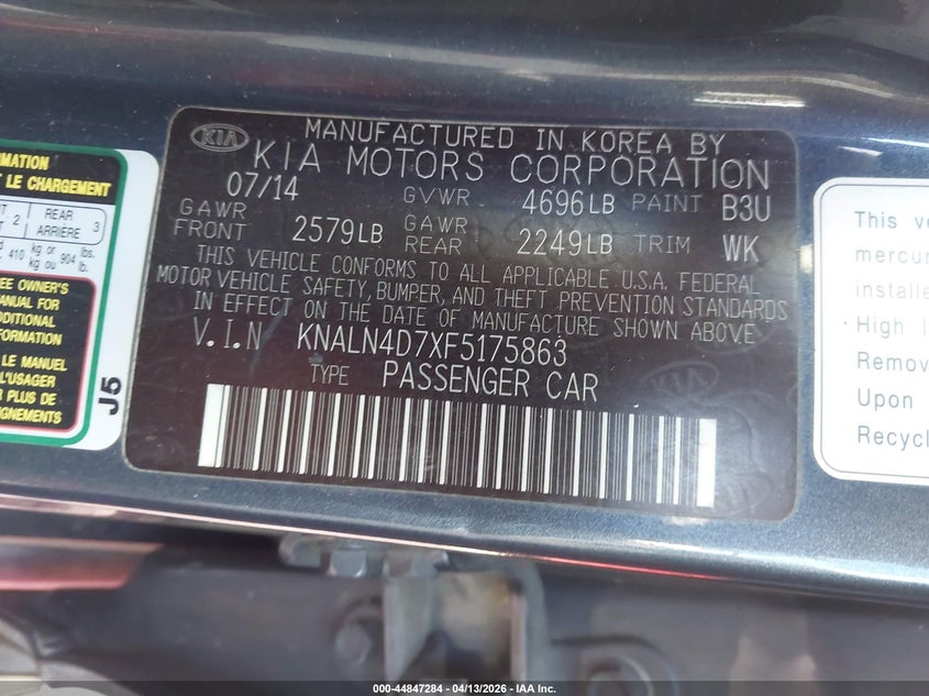 2015 Kia Cadenza Premium VIN: KNALN4D7XF5175863 Lot: 44847284