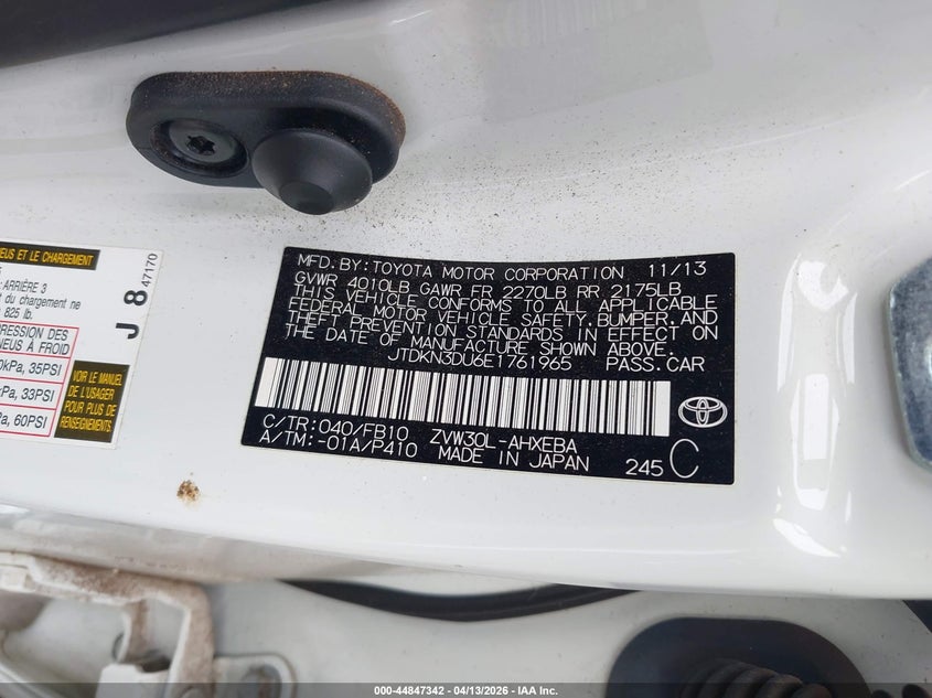 TOYOTA PRIUS 2014 VIN JTDKN3DU6E1761965