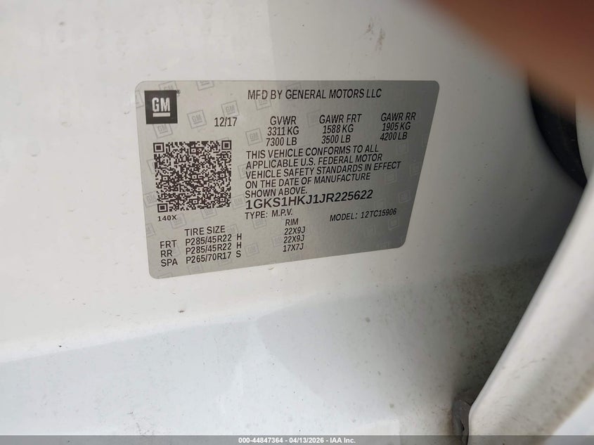 2018 GMC Yukon Xl Denali VIN: 1GKS1HKJ1JR225622 Lot: 44847364