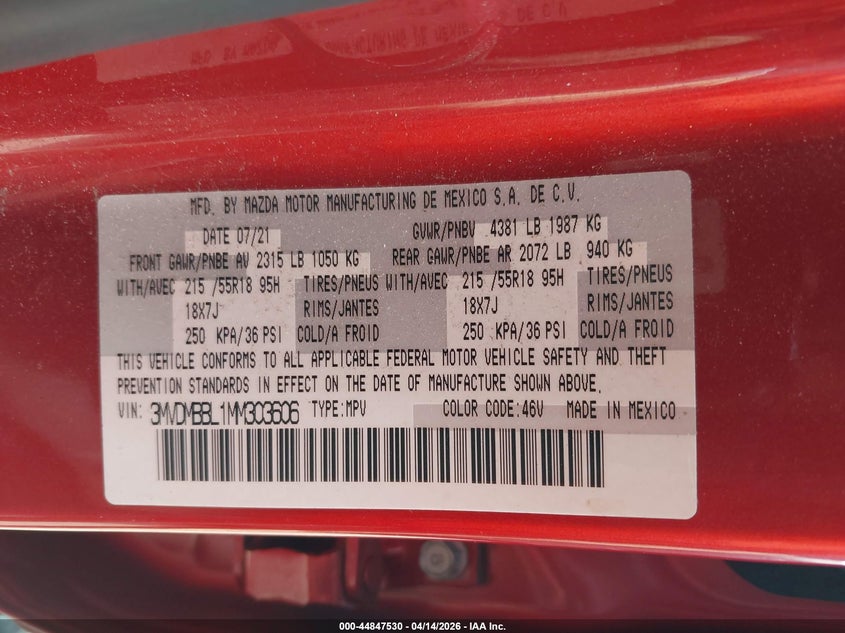 2021 Mazda Cx-30 Select VIN: 3MVDMBBL1MM303606 Lot: 44847530