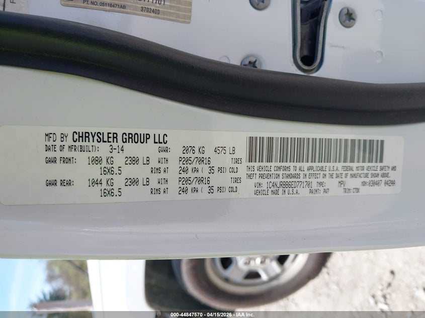 2014 Jeep Patriot Sport VIN: 1C4NJRBB6ED771701 Lot: 44847570