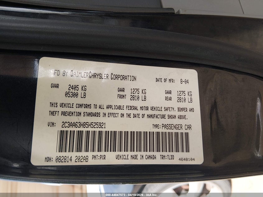 2005 Chrysler 300C VIN: 2C3AA63H85H525921 Lot: 44847573