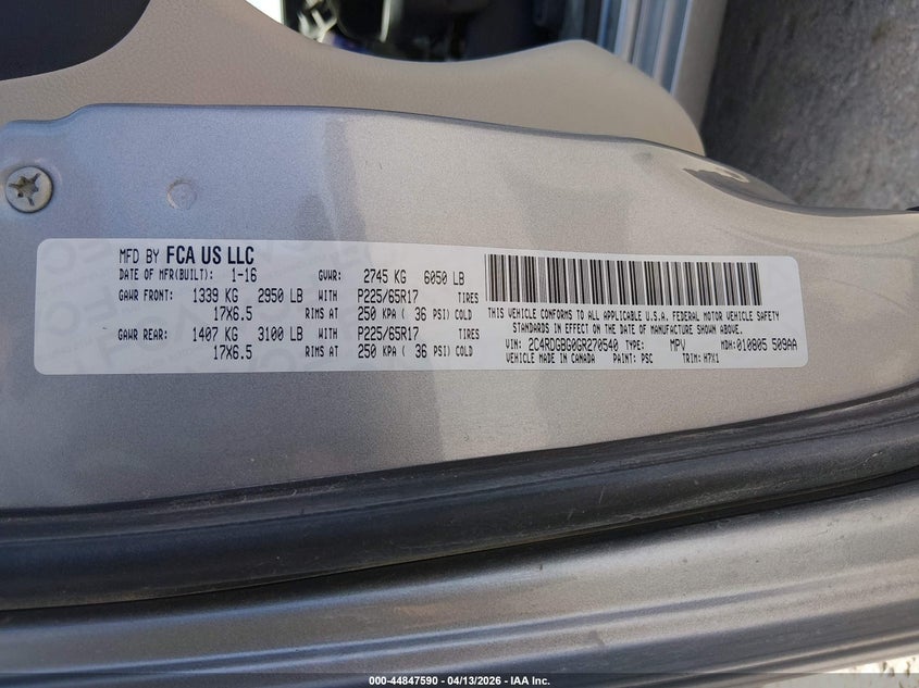 2016 Dodge Grand Caravan Se VIN: 2C4RDGBG0GR270540 Lot: 44847590