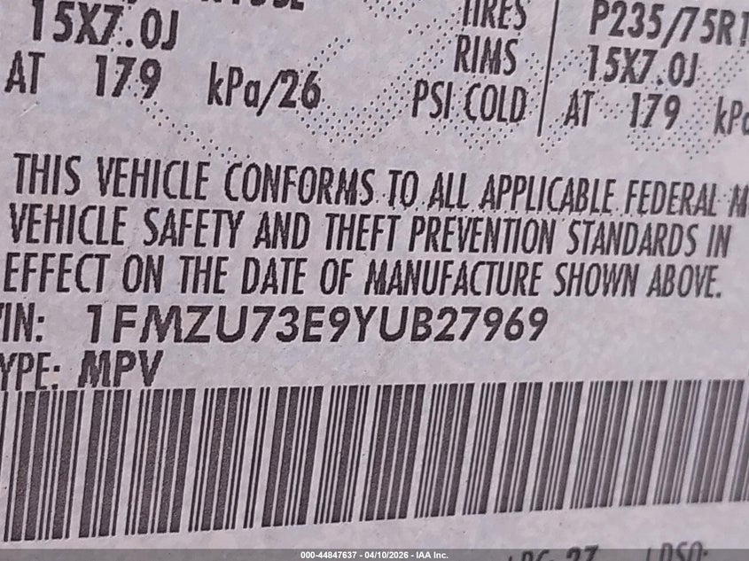 2000 Ford Explorer Xlt VIN: 1FMZU73E9YUB27969 Lot: 44847637