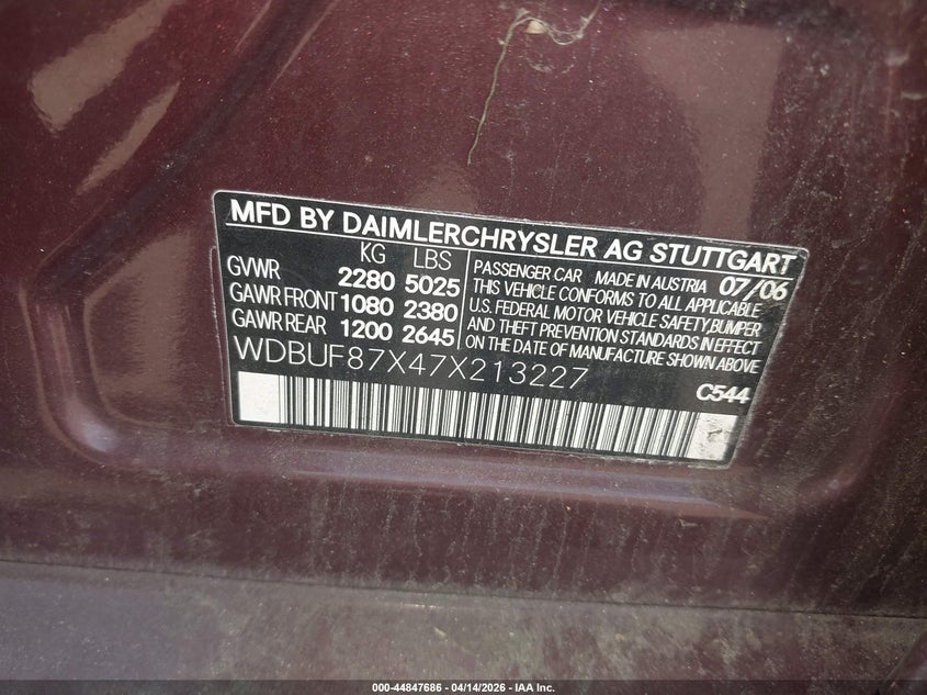 2007 Mercedes-Benz E 350 4Matic VIN: WDBUF87X47X213227 Lot: 44847686