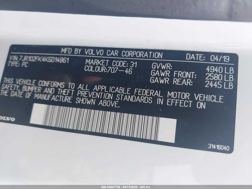 2019 Volvo S60 T5 Momentum VIN: 7JR102FK4KG014861 Lot: 44847709