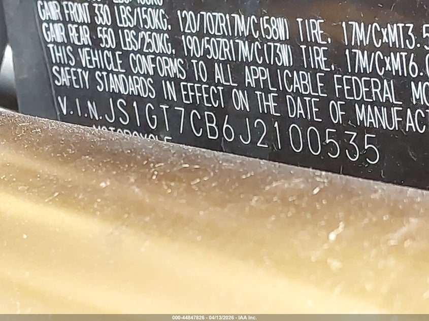 2018 Suzuki Gsx-S1000F A VIN: JS1GT7CB6J2100535 Lot: 44847826