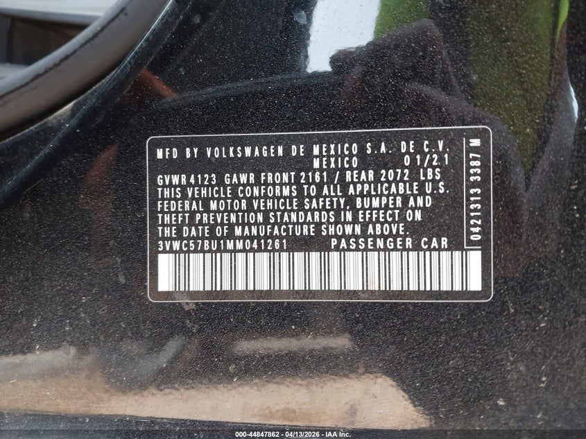 2021 Volkswagen Jetta 1.4T R-Line/1.4T S/1.4T Se VIN: 3VWC57BU1MM041261 Lot: 44847862