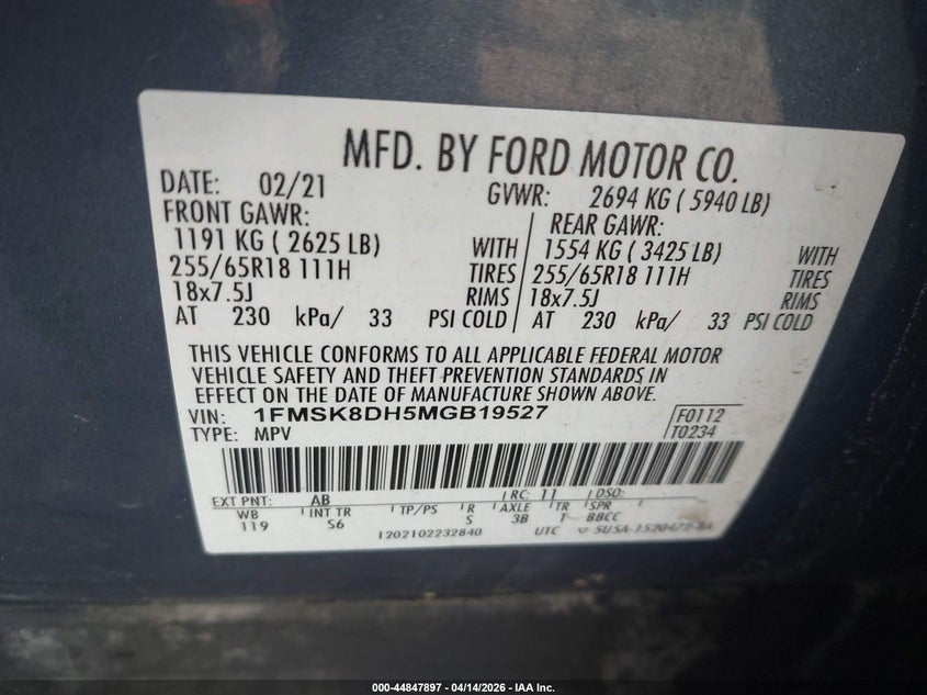 2021 Ford Explorer 2.3 Xlt blue Lot 111044847897 Vin 1FMSK8DH5MGB19527
