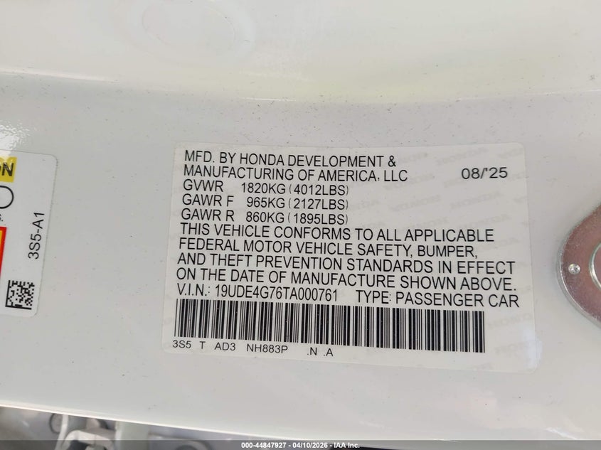 2026 Acura Integra Fwd A-Spec With Technology VIN: 19UDE4G76TA000761 Lot: 44847927