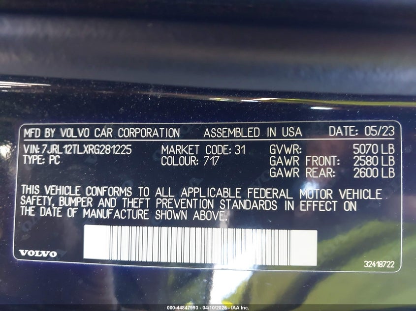 2024 Volvo S60 B5 Plus Dark Theme VIN: 7JRL12TLXRG281225 Lot: 44847993