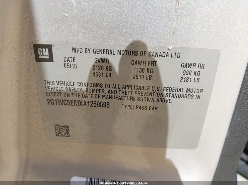 2010 Chevrolet Impala Ltz VIN: 2G1WC5EMXA1259698 Lot: 44848077