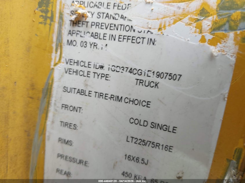 2014 GMC Savana Cutaway 3500 VIN: 1GD374CG1E1907507 Lot: 44848128