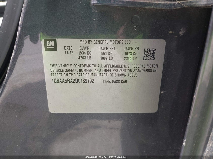 2013 Cadillac Ats Standard VIN: 1G6AA5RA2D0139792 Lot: 44848183