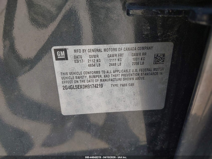 2017 Buick Regal Turbo Sport Touring VIN: 2G4GL5EX0H9174219 Lot: 44848219