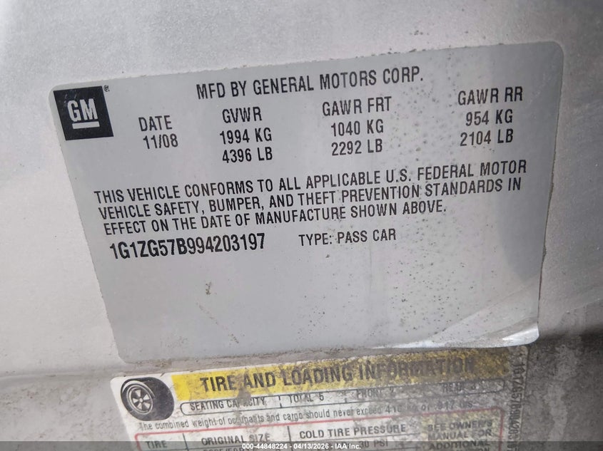 2009 Chevrolet Malibu Ls VIN: 1G1ZG57B994203197 Lot: 44848224