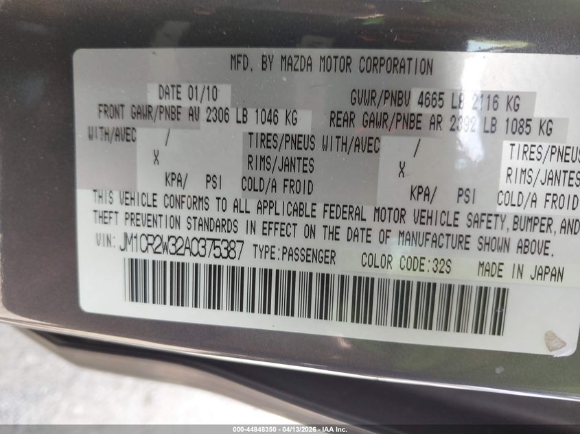 2010 Mazda Mazda5 Sport VIN: JM1CR2W32A0375387 Lot: 44848350