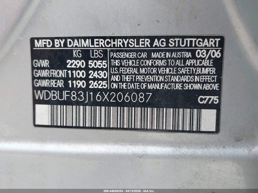 2006 Mercedes-Benz E 500 4Matic VIN: WDBUF83J16X206087 Lot: 44848354