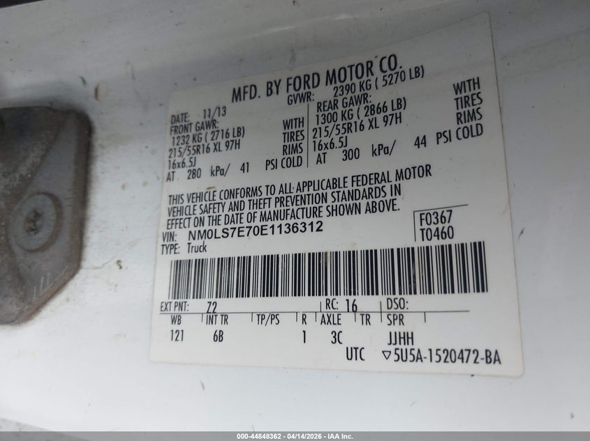 NM0LS7E70E1136312 2014 Ford Transit 2.5 Connect Xl white
