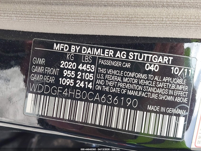 2012 Mercedes-Benz C 250 Luxury VIN: WDDGF4HB0CA636190 Lot: 44848368