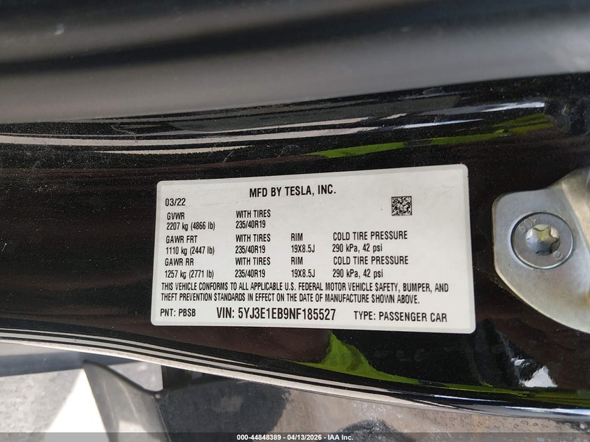 2022 Tesla Model 3 Long Range Dual Motor All-wheel Drive Black Lot 111044848389 Vin 5YJ3E1EB9NF185527