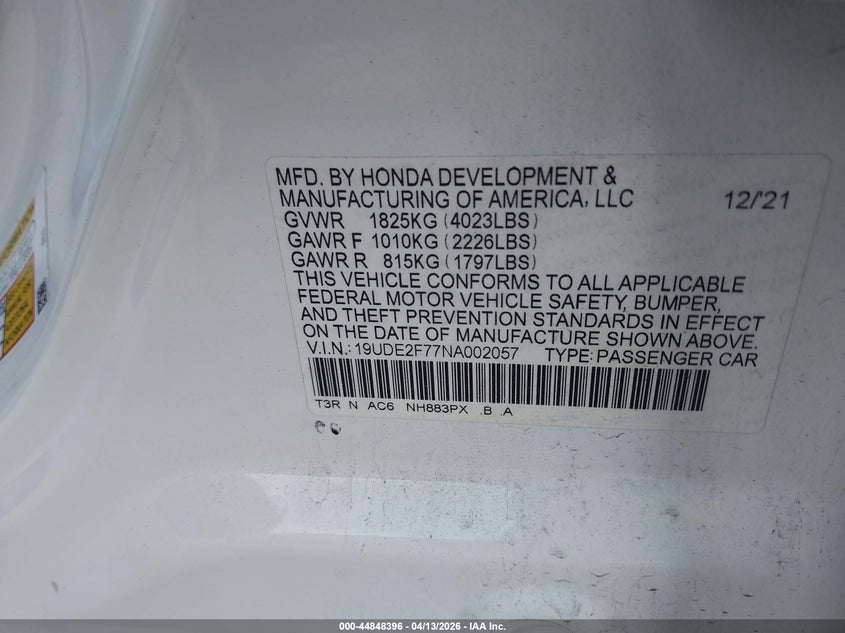 2022 Acura Ilx Premium Package VIN: 19UDE2F77NA002057 Lot: 44848396