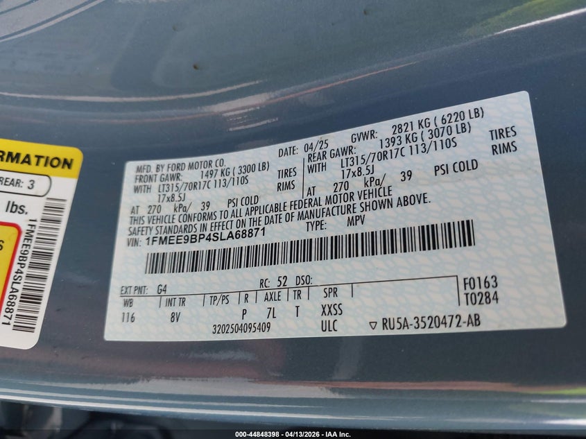 2025 Ford Bronco Badlands VIN: 1FMEE9BP4SLA68871 Lot: 44848398