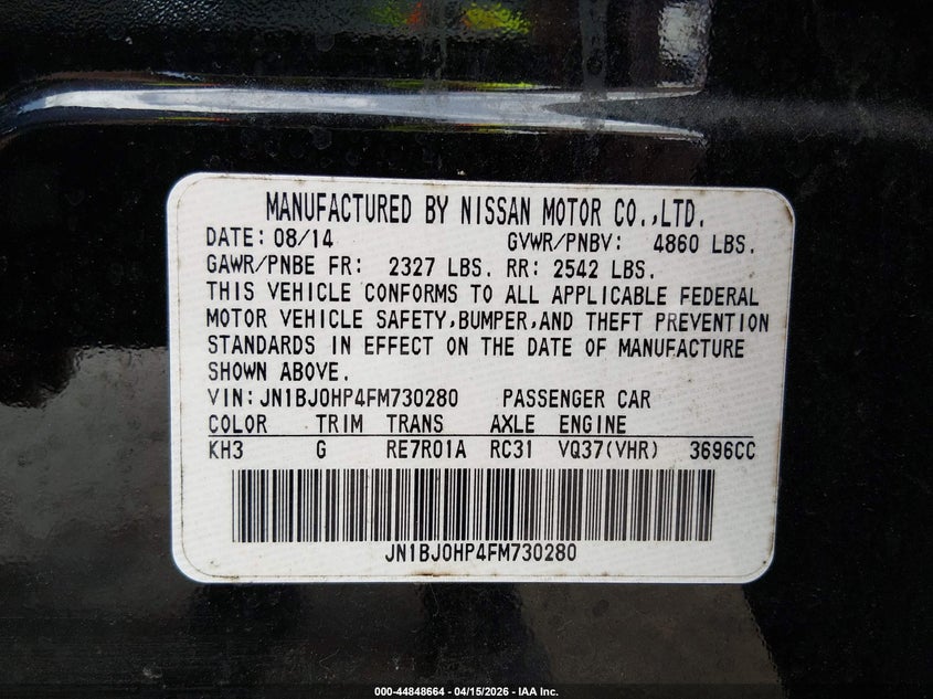 2015 Infiniti Qx50 Journey VIN: JN1BJ0HP4FM730280 Lot: 44848664