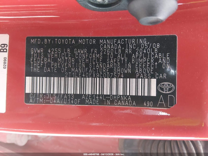 2009 Toyota Matrix S VIN: 2T1LE40EX9C007574 Lot: 44848766