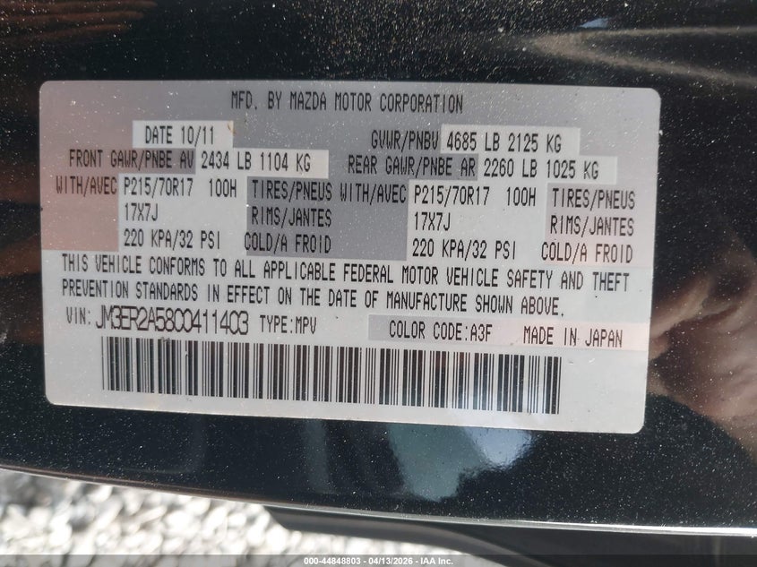 2012 Mazda Cx-7 I Sv VIN: JM3ER2A58C0411403 Lot: 44848803