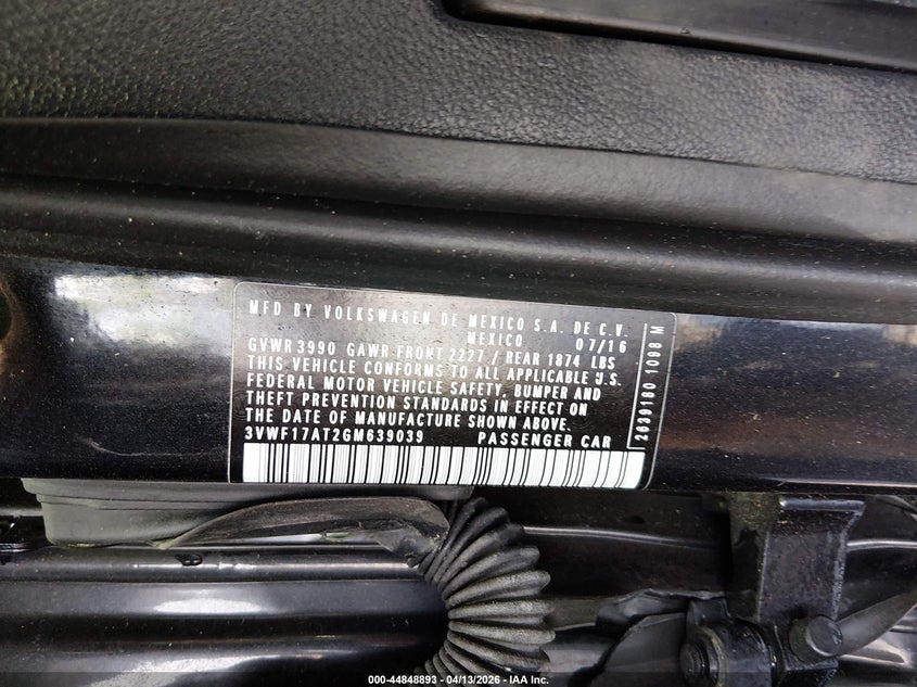 2016 Volkswagen Beetle 1.8T Classic VIN: 3VWF17AT2GM639039 Lot: 44848893