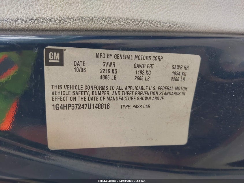 2007 Buick Lucerne Cx VIN: 1G4HP57247U148816 Lot: 44848987